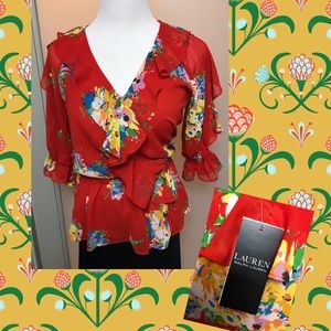 Ralph Lauren Red Floral Blouse